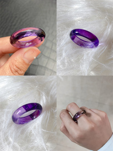 民族风天然紫水晶紫晶指环戒指，女未镶嵌尾戒款女