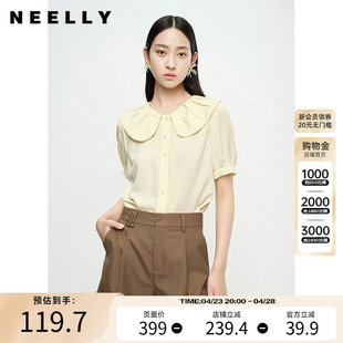 NEELLY纳俪商场同款甜美娃娃领雪纺衬衫女韩版泡泡袖上衣夏季小衫