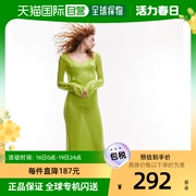 香港直邮潮奢topshop女士针织，长袖透视黄绿色(黄绿色)连衣裙