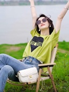 果绿色短袖t恤女夏季2023小个子洋气漂亮小衫不规则小众上衣