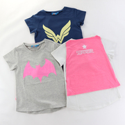 出口单儿童短袖T恤带披风纯棉上衣斗篷女童蝙蝠侠半袖8-10岁