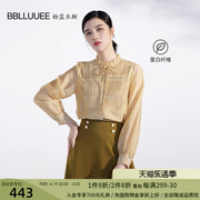 BBLLUUEE粉蓝衣橱文艺设计感衬衣女2023秋花边系带领宽松衬衫