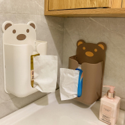 可爱小熊纸巾盒壁挂式家用客厅，创意免打孔卡通抽纸盒卫生间厕所