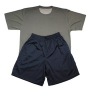 体能训练服灰绿套装，夏季男女短裤作训服圆领速干运动短袖t恤