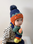 .宝宝帽子秋冬可爱婴儿毛线帽围巾套装冬天男女童帽保暖儿童套头