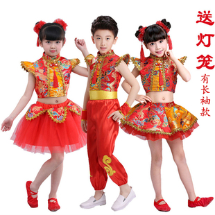 元旦儿童说唱中国红打鼓服喜庆开门红秧歌服太平女儿鼓舞蹈演出服