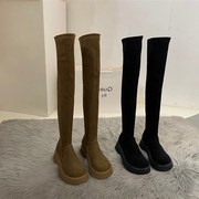 香港长筒靴子女冬季2023过膝长靴松糕厚底显瘦高筒弹力袜子靴
