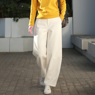 帛色2024春季白色灯笼裤，女款高腰休闲长裤，显瘦香蕉裤女加厚款