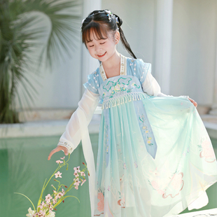 汉服女童夏款儿童古装，襦裙蓝色中国风女孩古风，春秋超仙公主连衣裙