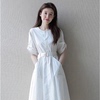 法式复古气质长款连衣裙，夏季初恋白色森系衬衫，收腰仙女裙