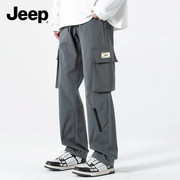 jeep吉普工装裤子男士，春秋季宽松直筒运动裤男款，美式阔腿休闲长裤