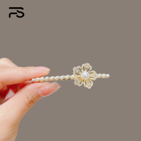 韩系珍珠水钻镂空花朵，弹簧夹女后脑勺横夹侧边碎发夹精致刘海发卡