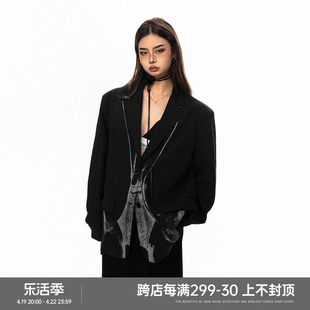 BLACKBB/原创人体印花3D立体西装外套男女黑色设计感小众廓形西服