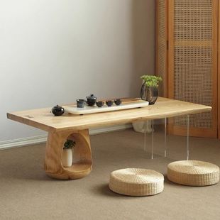 实木亚克力桌腿透明猫洞茶桌，悬浮阳台榻榻米地台，家用创意大书桌