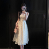 fairyjiang夏季气质蕾丝，刺绣v领白色连衣裙，长款显瘦收腰裙子