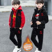 男童秋冬装加绒加厚三件套儿童，休闲中大童卫衣套装运动中国风