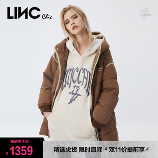 linc金羽杰羽绒服女2023冬反季中长款面包服女款断码