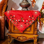 餐桌布电视罩盖巾方巾床头柜，台布茶几桌旗，绣花田园红色长方桌垫中