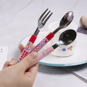 日本hellokitty儿童不锈钢叉勺家用饭勺果叉套装婴儿辅食勺叉餐具