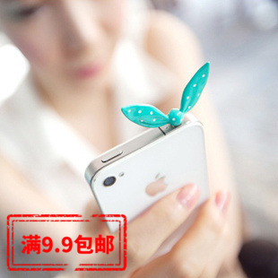 苹果iphone544s，韩版兔子耳朵点点防尘塞果冻色耳机塞htc三星