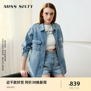 38同价Miss Sixty牛仔衬衫外套女美式复古宽松直筒中长款