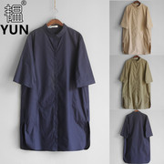 yun韫2023秋季女装翻领，单排扣中长款中袖女衬衫，宽松显瘦2286