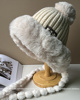 大毛领毛球蒙古帽 秋冬季保暖护耳防寒毛线帽 时尚辫子针织帽 女