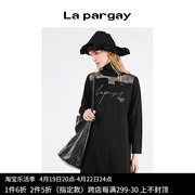Lapargay纳帕佳2023女装黑色裙子个性时尚气质长袖高领连衣裙