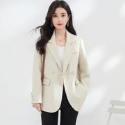 米白色小西装外套女2024春秋韩版宽松显瘦气质高级感西服上衣