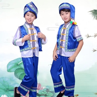 广西壮族三月三少数民族服装，儿童六一壮族演出服，苗族男童傣族服装
