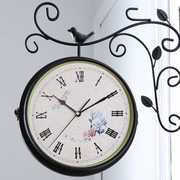 小鸟田园客厅双面挂钟，简约静音铁艺创意，两面复古钟表石英钟大号