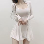 韩版裙子纯欲连身裙女春季开衫主播直播低胸，性感吊带两件套连衣裙