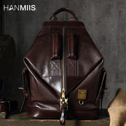 hanmiis头层牛皮大容量，双肩包旅行袋包全真皮，男士背包书包