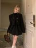 黑色法式赫本风针织连衣裙2024年复古西装外套蓬蓬裙两件套装