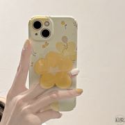 自制黄色花朵背贴支架iphone14手机壳适用苹果13promax菲林壳12/11硬壳xsmax小众创意xr女7/8plus启乾