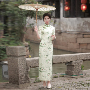 2024女士年轻款端气质级麂皮，绒苏州七分袖，复古民国风旗袍