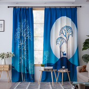 618定制成品印花窗帘，现代简约北欧风格蓝色，图图案ins遮光布料卧室