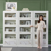 实木书柜组合客厅落地美式轻奢儿童，储物书橱收纳白色书架带玻璃门