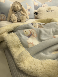 少女心可爱小兔子加厚羊羔绒毛毯双面牛奶绒保暖沙发盖毯休闲毯子