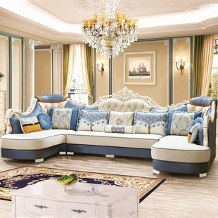欧式沙发组合u型双贵妃高档奢，华大户型客厅整装免洗布艺沙发简欧