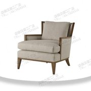 欧式复古实木单人沙发椅美式布艺休闲老虎椅客厅卧室会所沙发单椅
