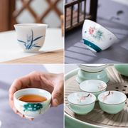 白瓷功夫茶杯单个小号家用青花瓷，手绘陶瓷茶具品茗杯茶碗