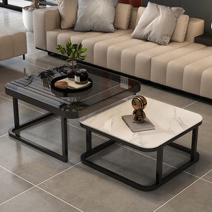 茶几客厅家用小户型2024钢化玻璃极简岩板桌子，轻奢高级感折叠