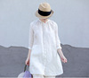 日系高端外贸出口女装亚麻轻薄白色上衣中长款宽松棉麻防晒衬衫女