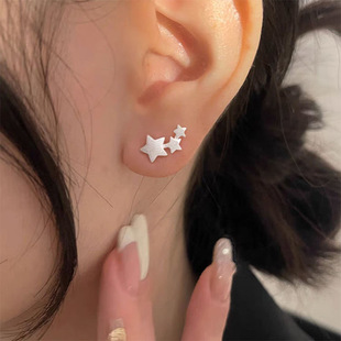 s925纯银针拉丝星星耳钉女森系简约ins小众设计耳环时尚个性耳饰