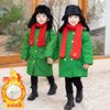 儿童军绿棉大衣加棉袄加厚中长款男女童外套，网红棉衣加绒冬季宝宝