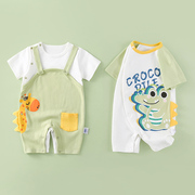 2件装 0-18月婴儿连体衣夏季满月宝宝衣服纯棉新生儿短袖爬服哈衣