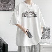 300G重磅纯棉短袖T恤男夏季卡通动漫半袖情侣宽松体恤潮牌打底衫