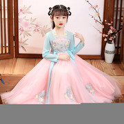公主走秀演出服中国风秋装，洋气质儿童古装，襦裙女亚麻汉服3-9