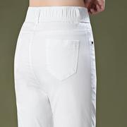 白色七分牛仔裤女士，2024春季大码松紧腰，小个子八分裤薄款裤子